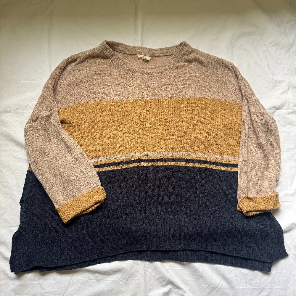 easel Colorblock Crewneck Sweater in Beige, Mustard & Navy
